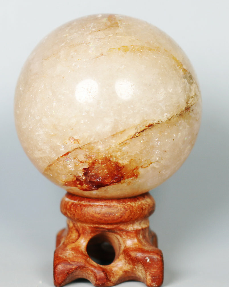 190 g NATURALRed PHANTOM MULTI-INCLUSIONS Rainbow CRYSTAL Sphere Ball / Stand