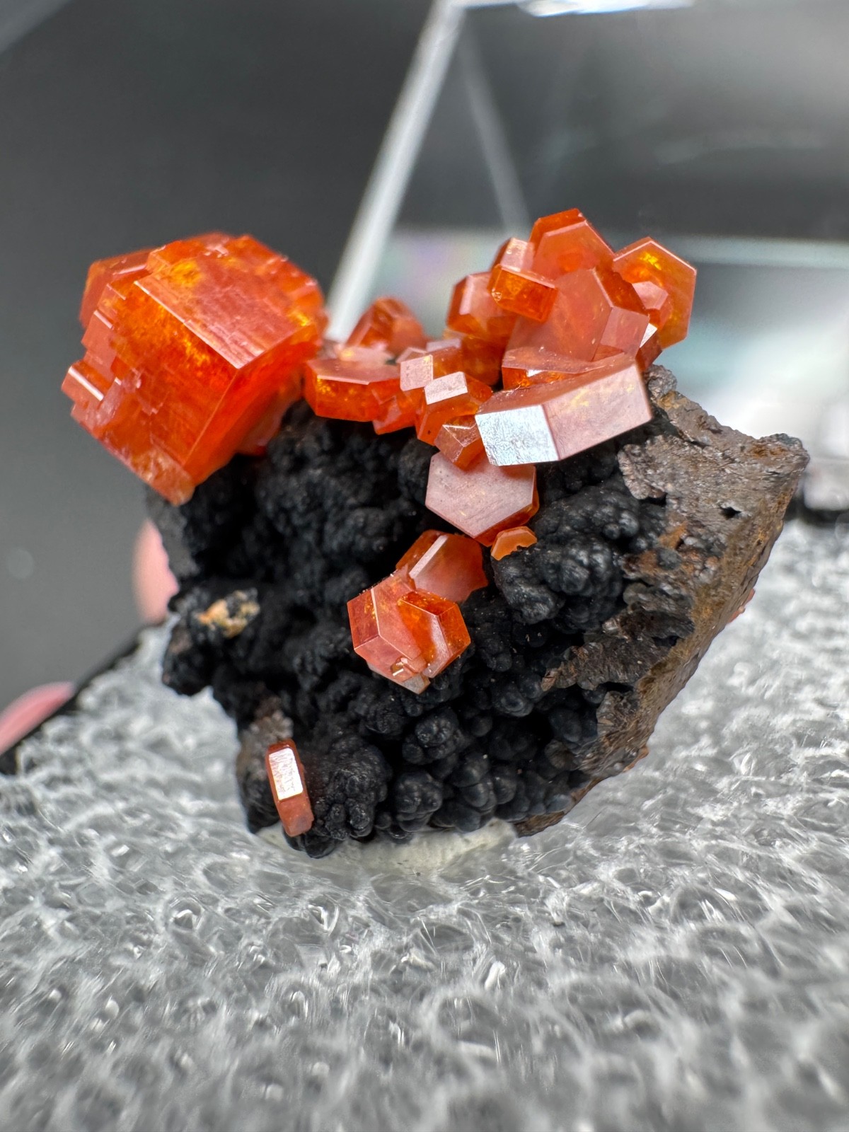 6786 Red Vanadinite on RARE Black Hematite Matrix in Perky Morocco
