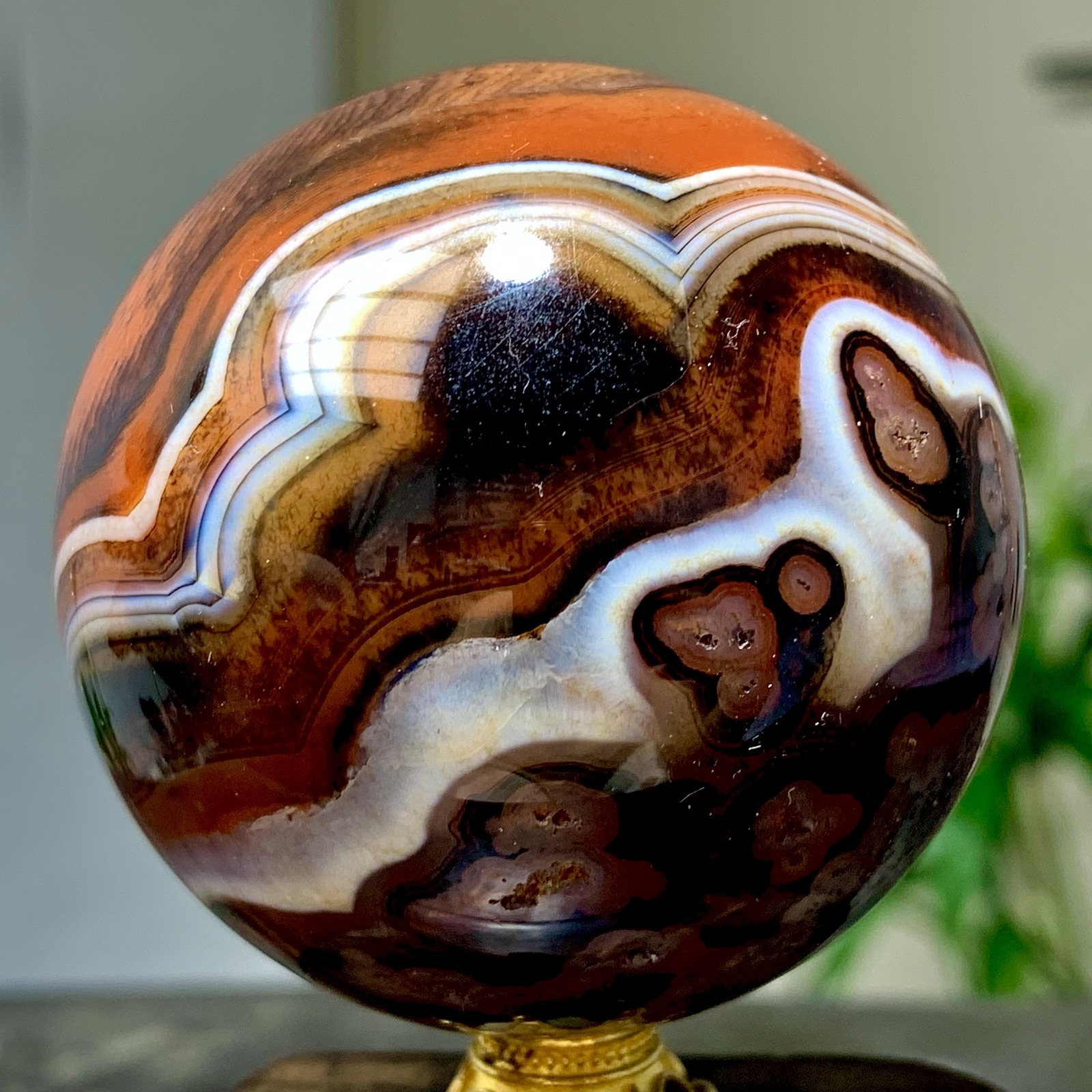 300G Natural red stripe agate sphere Crystal Ball Madagascar mineral