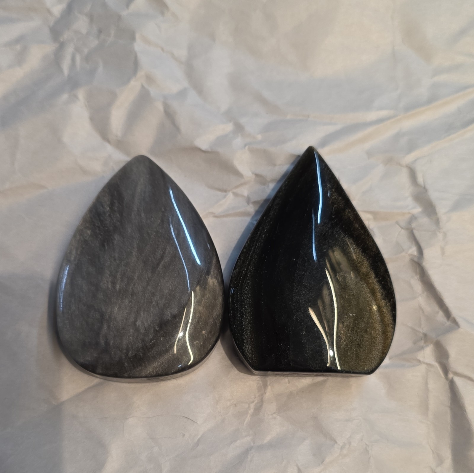 Silver and Gold Sheen Obsidian Small Teardrop Freeforms lot of 2