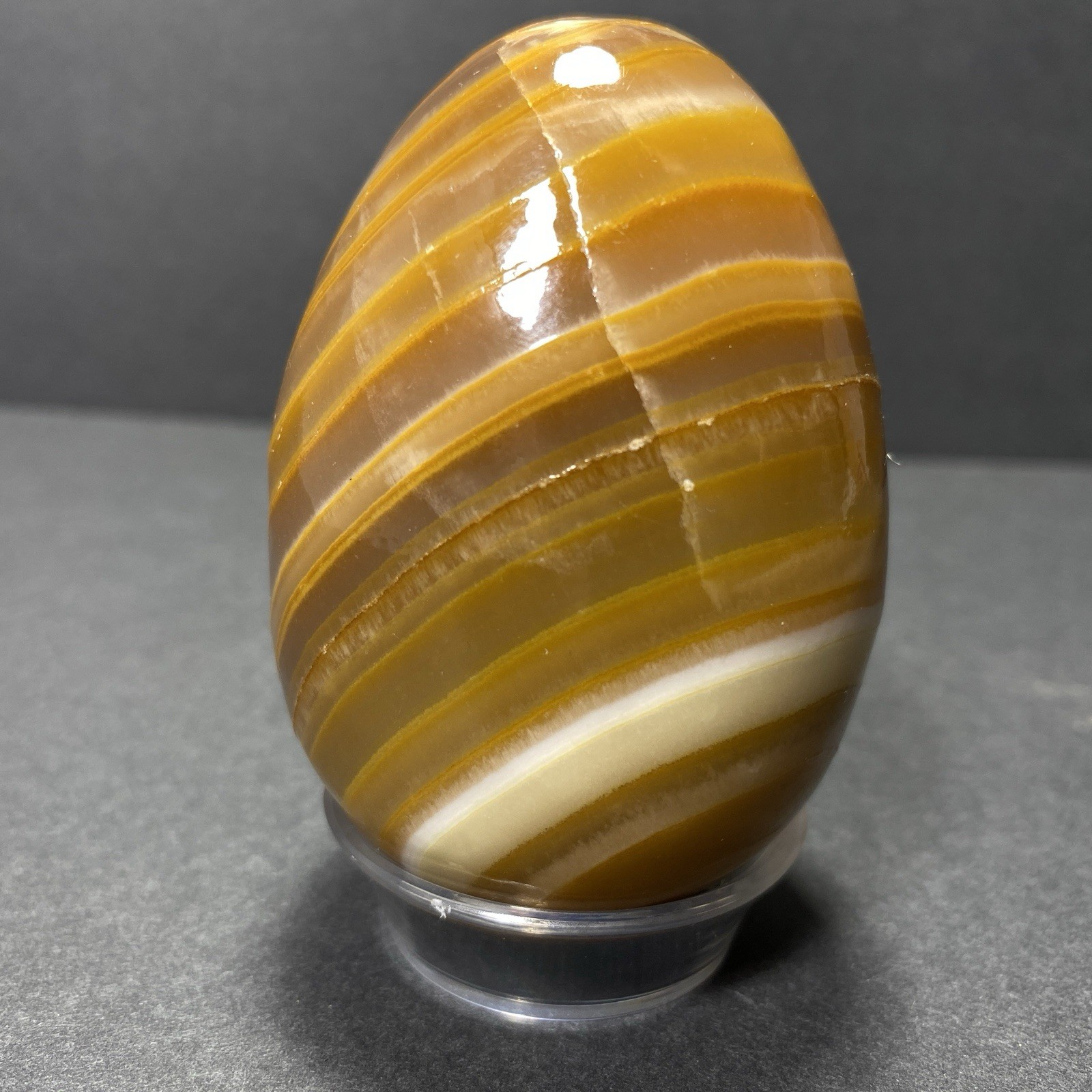 Natural Onyx Stone Egg With Stand Hand Polished Banded Agate Calcite Crystal