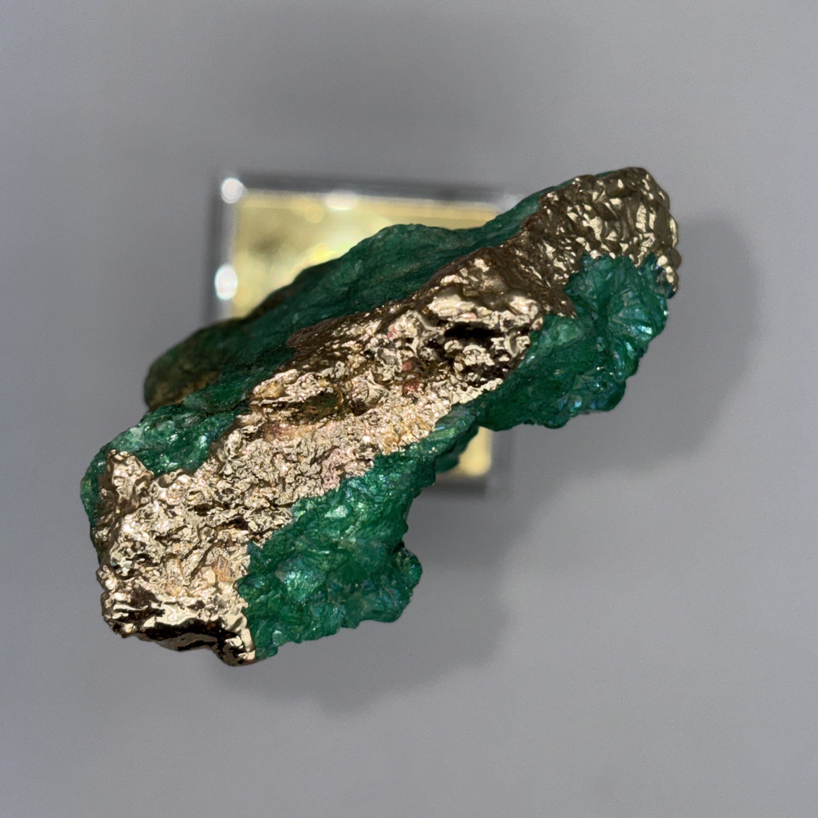 12.5″ Crystal Geode Sculpture Post Stand 12K Gold Plated Edge Acrylic Base Druzy
