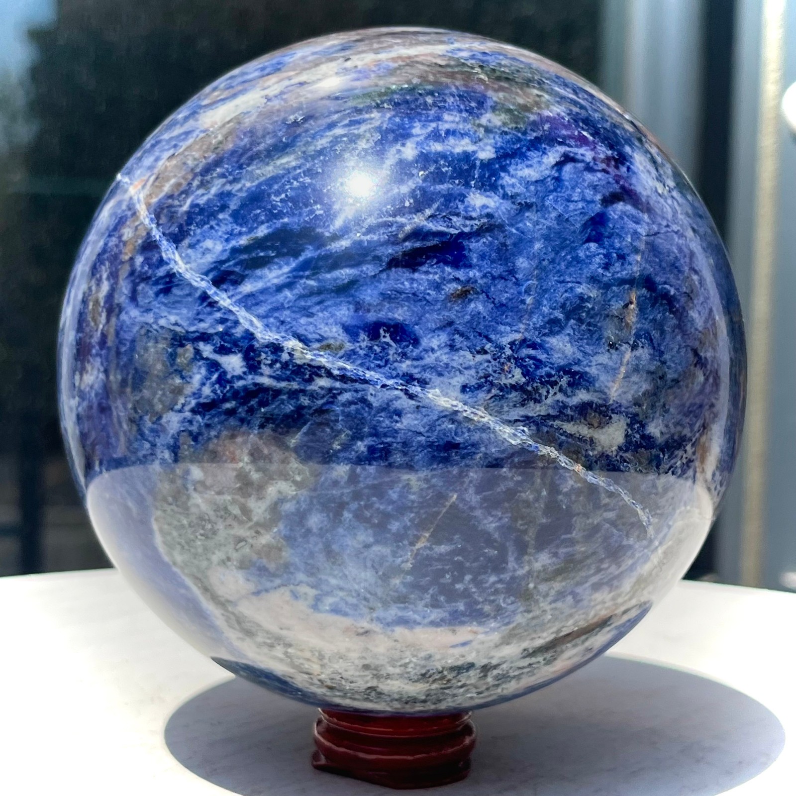 5.3 lb Shiny Blue Sodalite Crystal Ball with White Stripes Smooth Home Decor