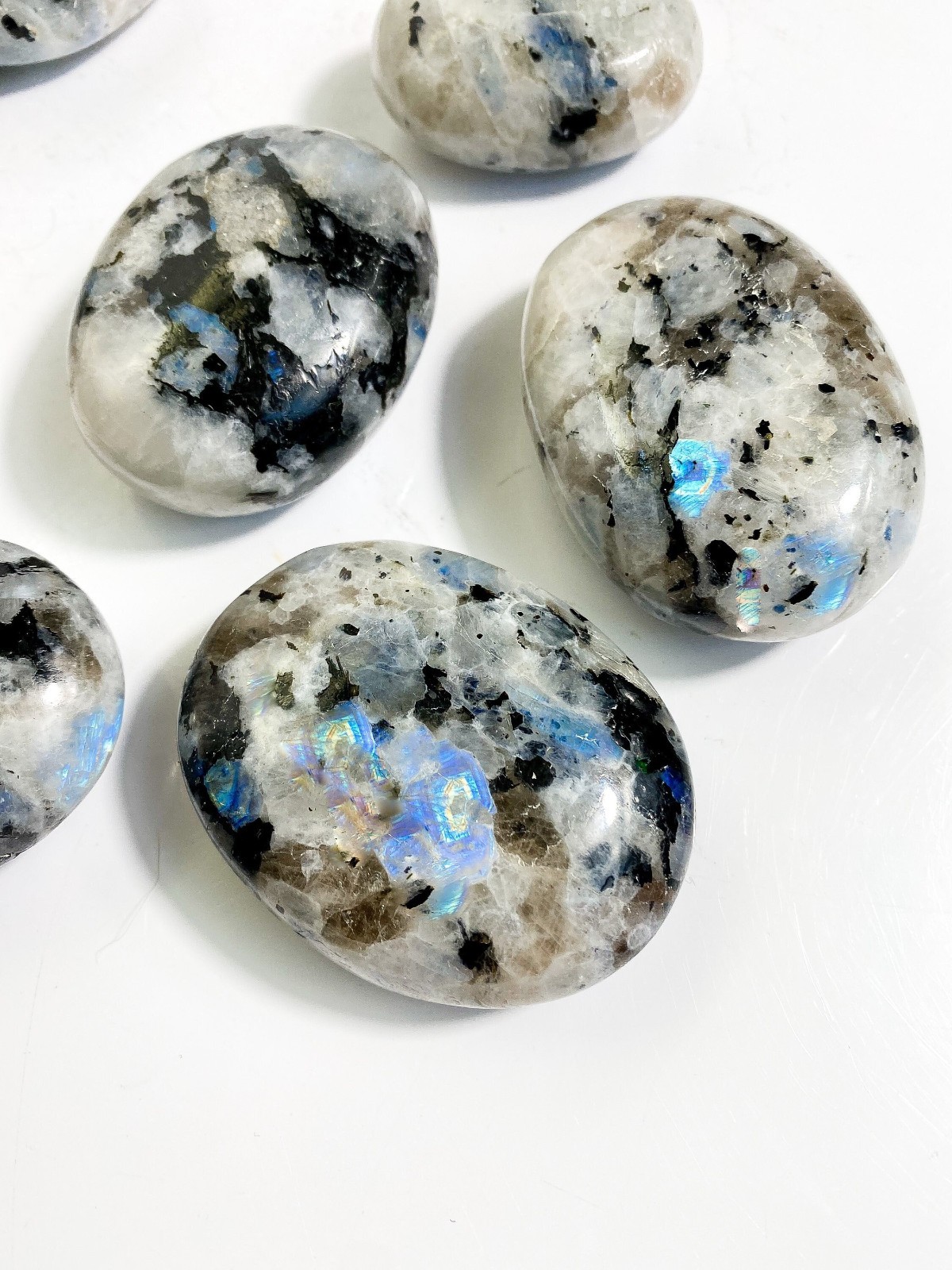 Natural Rainbow Moonstone Palm Stone Polished Gemstone Free US Shipping