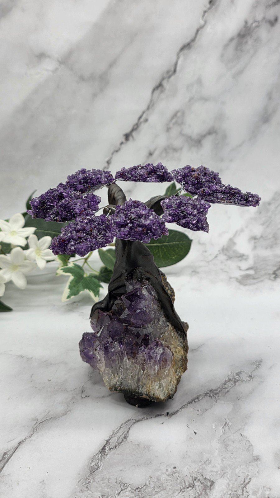 Amethyst Cluster Geode Sculpture Natural Amethyst Bonsai Money Tree Handcrafted