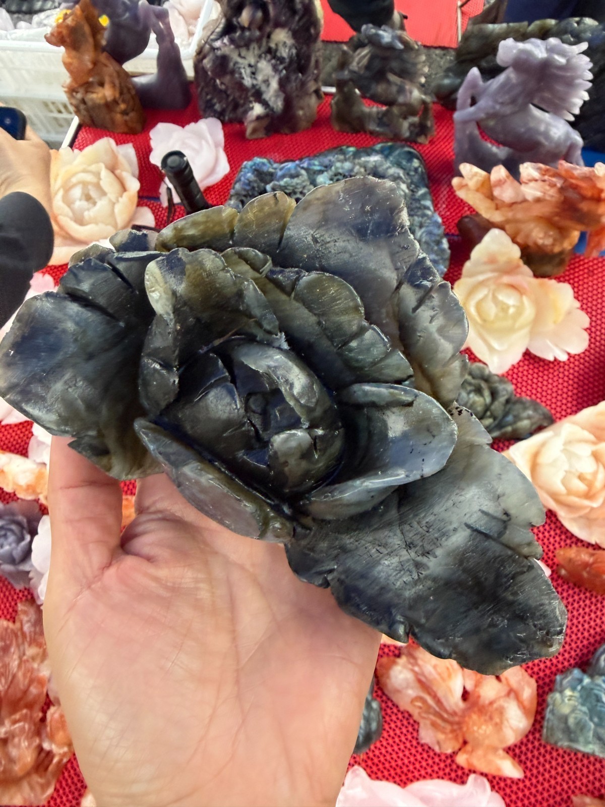 1pc Natural Labradorite Quartz Carved Crystal Flower Skull Reiki Healing Decor