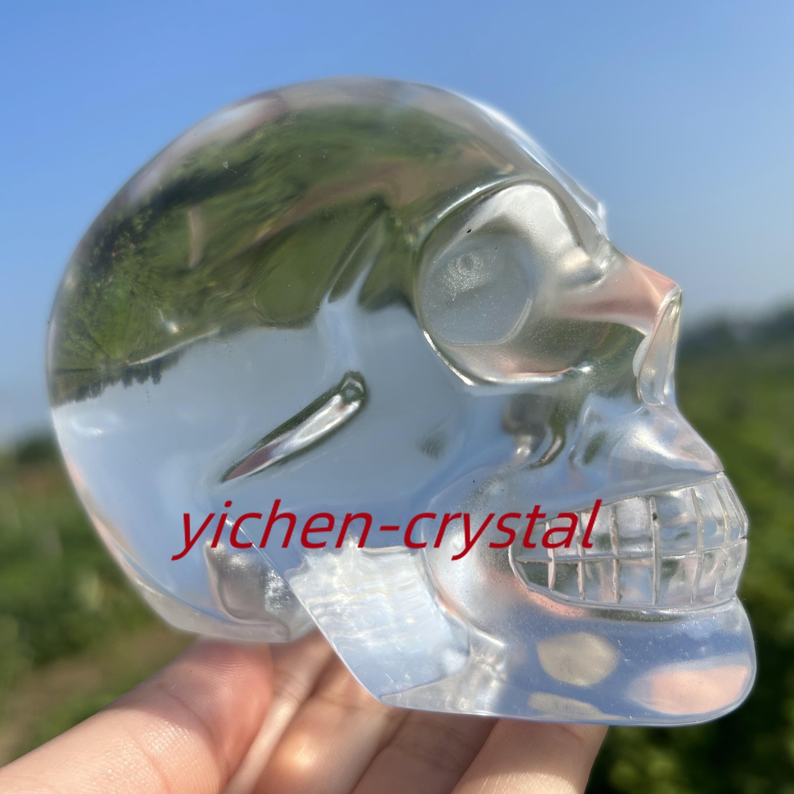 850G+ Large Smelting Stone Hand Carved Quartz Crystal Skull Reiki Heal Gift 1pc