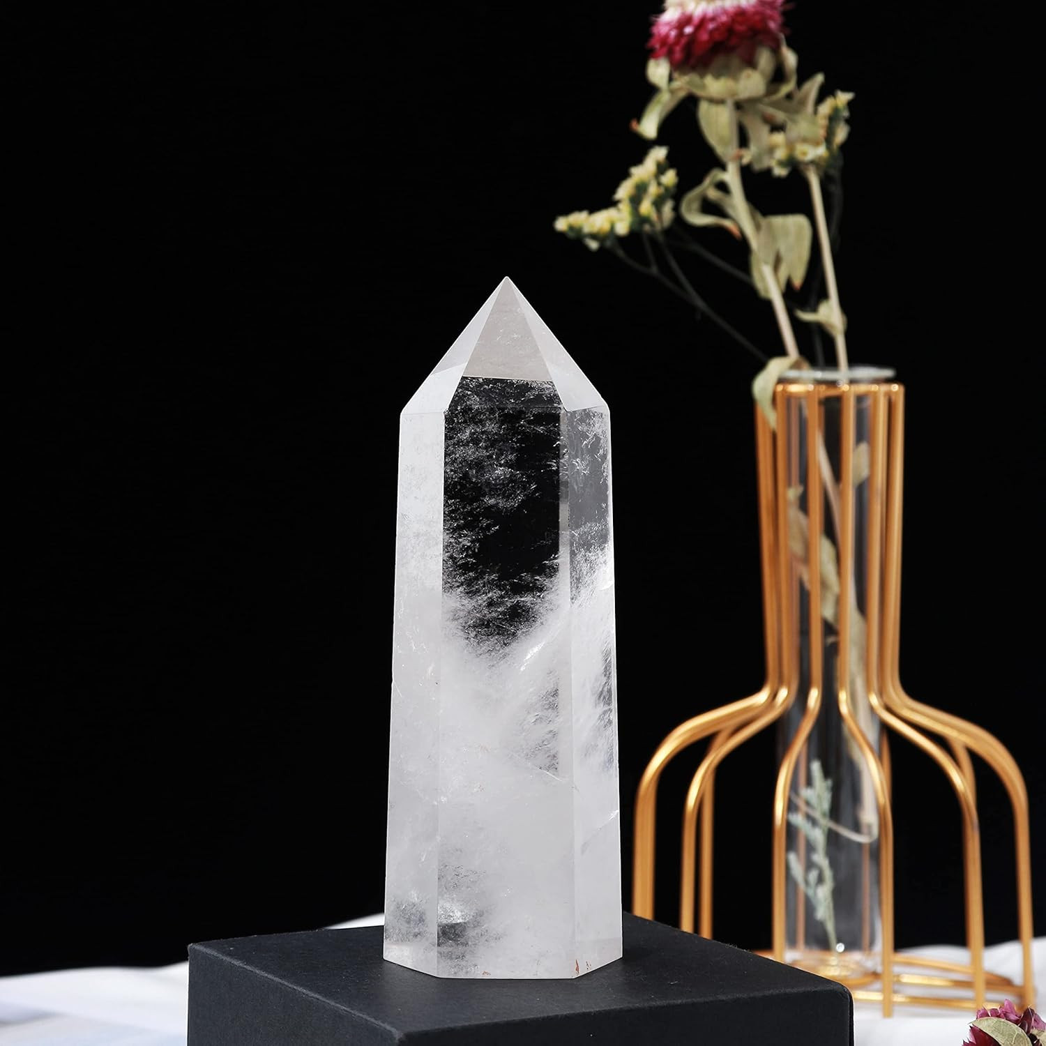 Large Clear Quartz Healing Crystal Wand 4.72″-5″ Natural Crystal Tower 6 Faceted