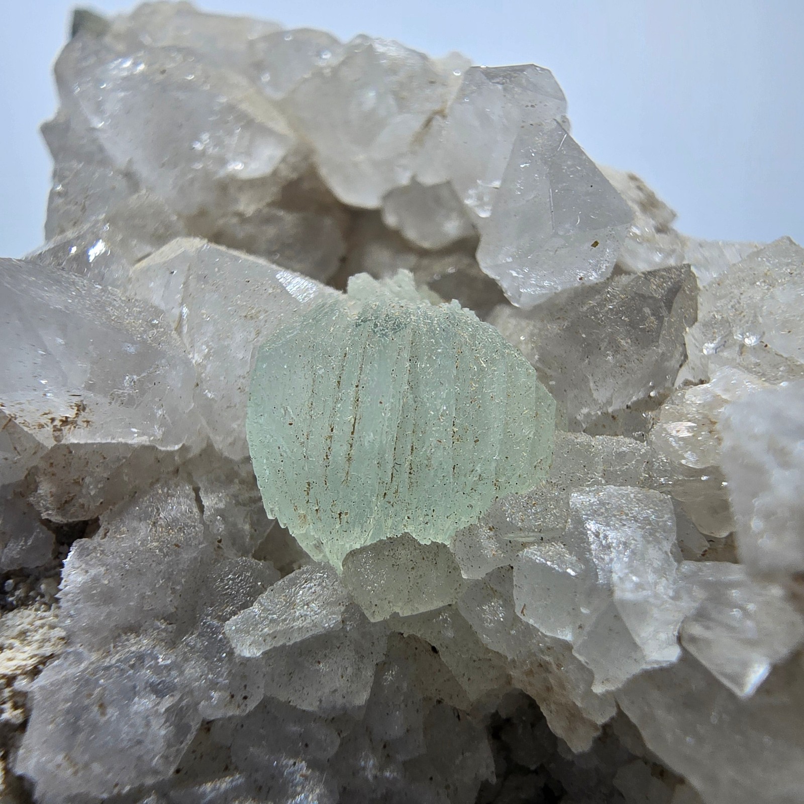 XL Prehnite sphere, calcite cube, quartz on matrix Goboboseb, Namibia