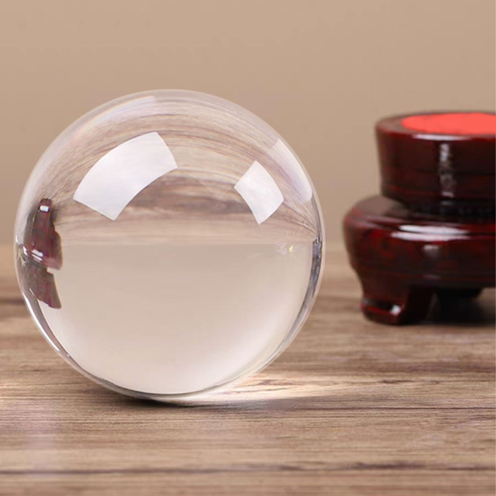 120mm Clear Divination Crystal Ball Meditation Glass Sphere with Wooden Stand