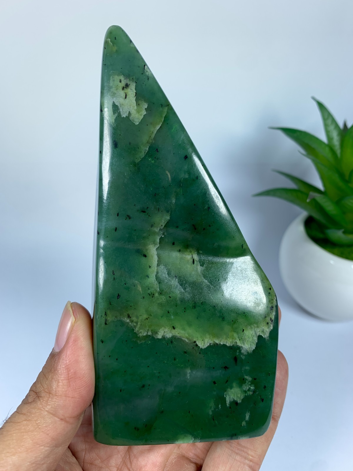 497gram Nephrite Jade Polished Green Genuine Freeform Rough Crystal, Afghanistan