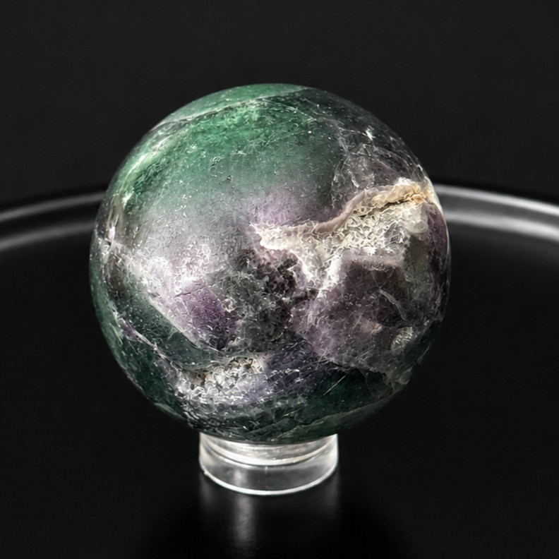 Rainbow Fluorite Sphere with Natural Cleavage Window 40mm