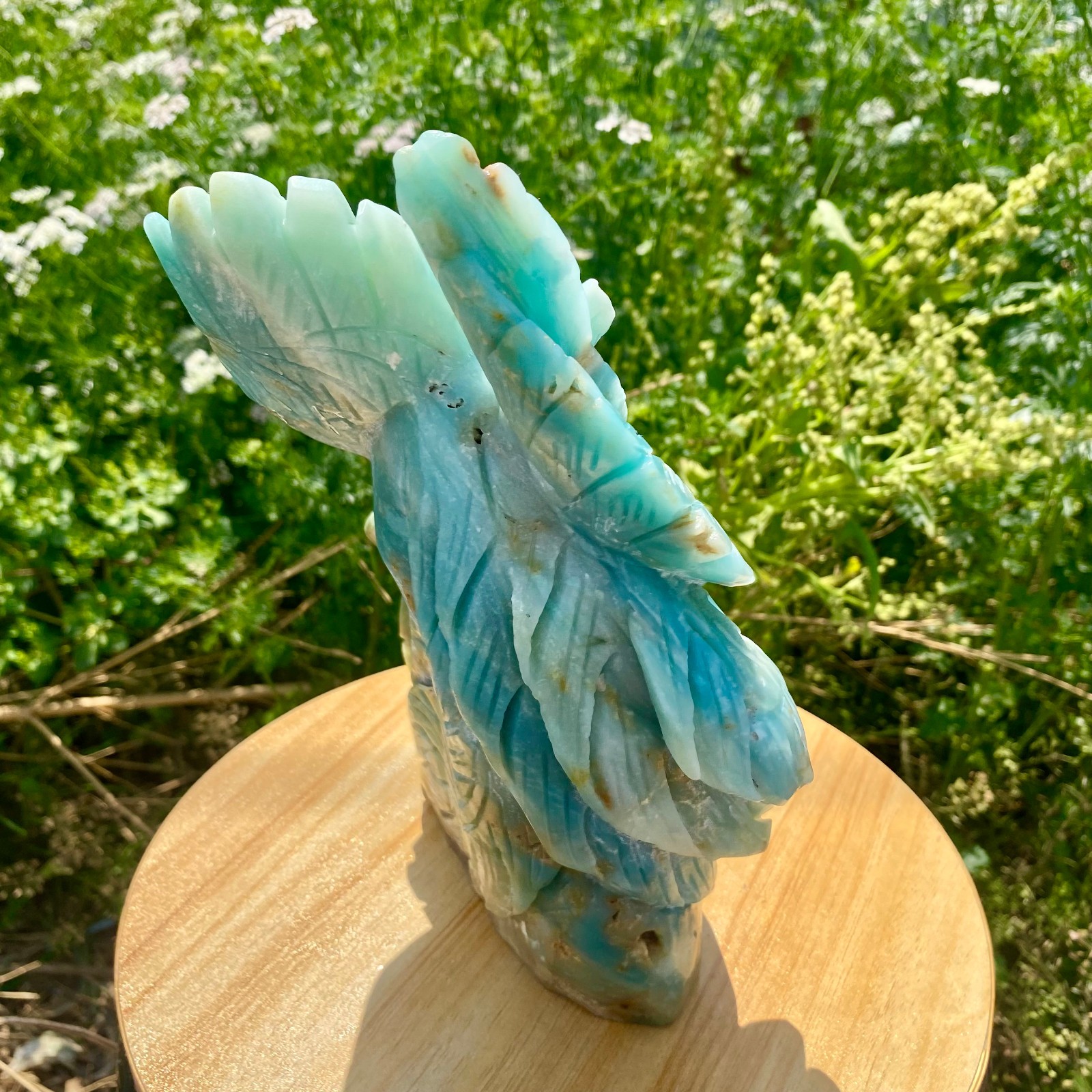 6.17LB Natural Blue Vein Stone Phoenix Carving, Home Decoration