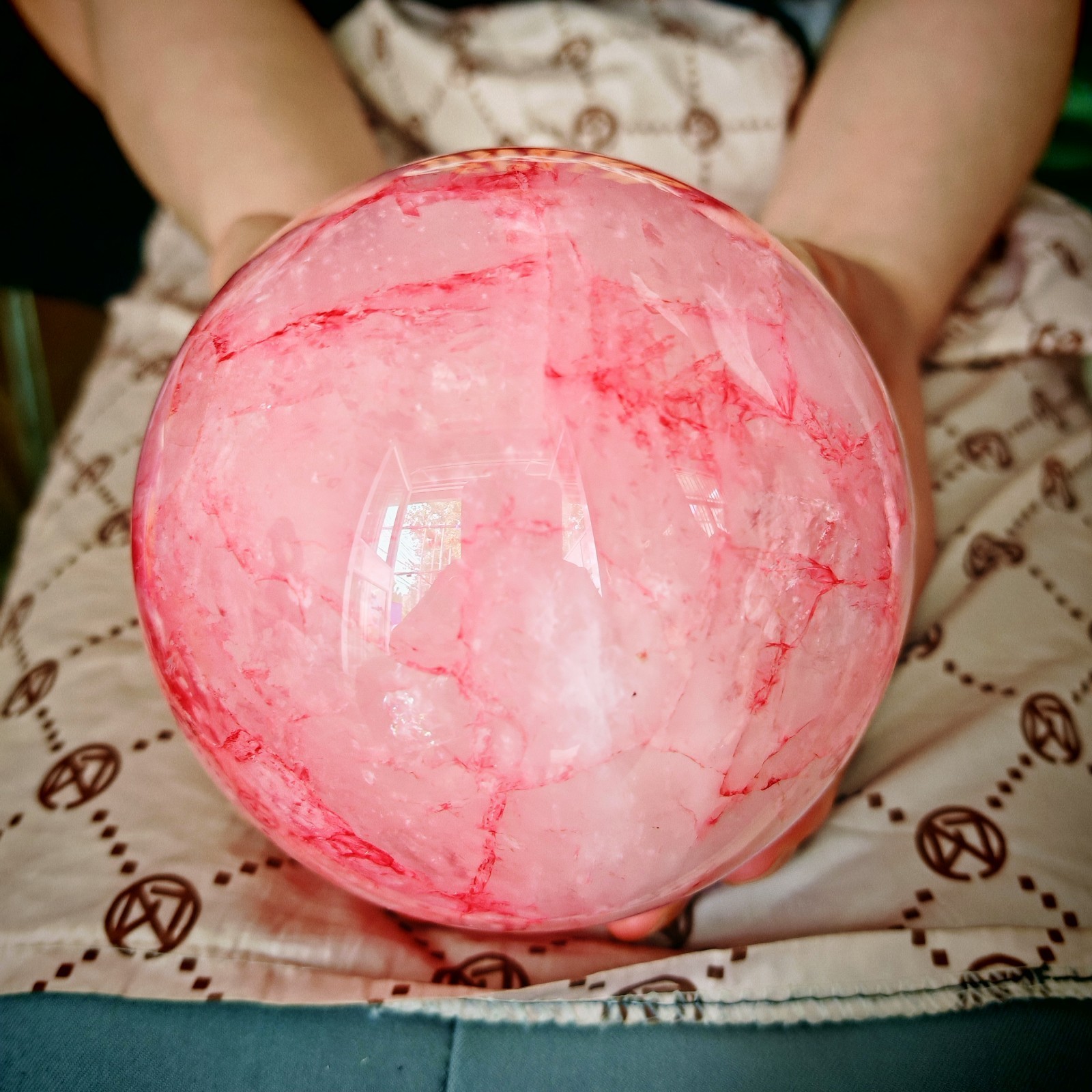 2.64LB TOP Natural Red gum flower quartz ball crystal Hand carved Decorative