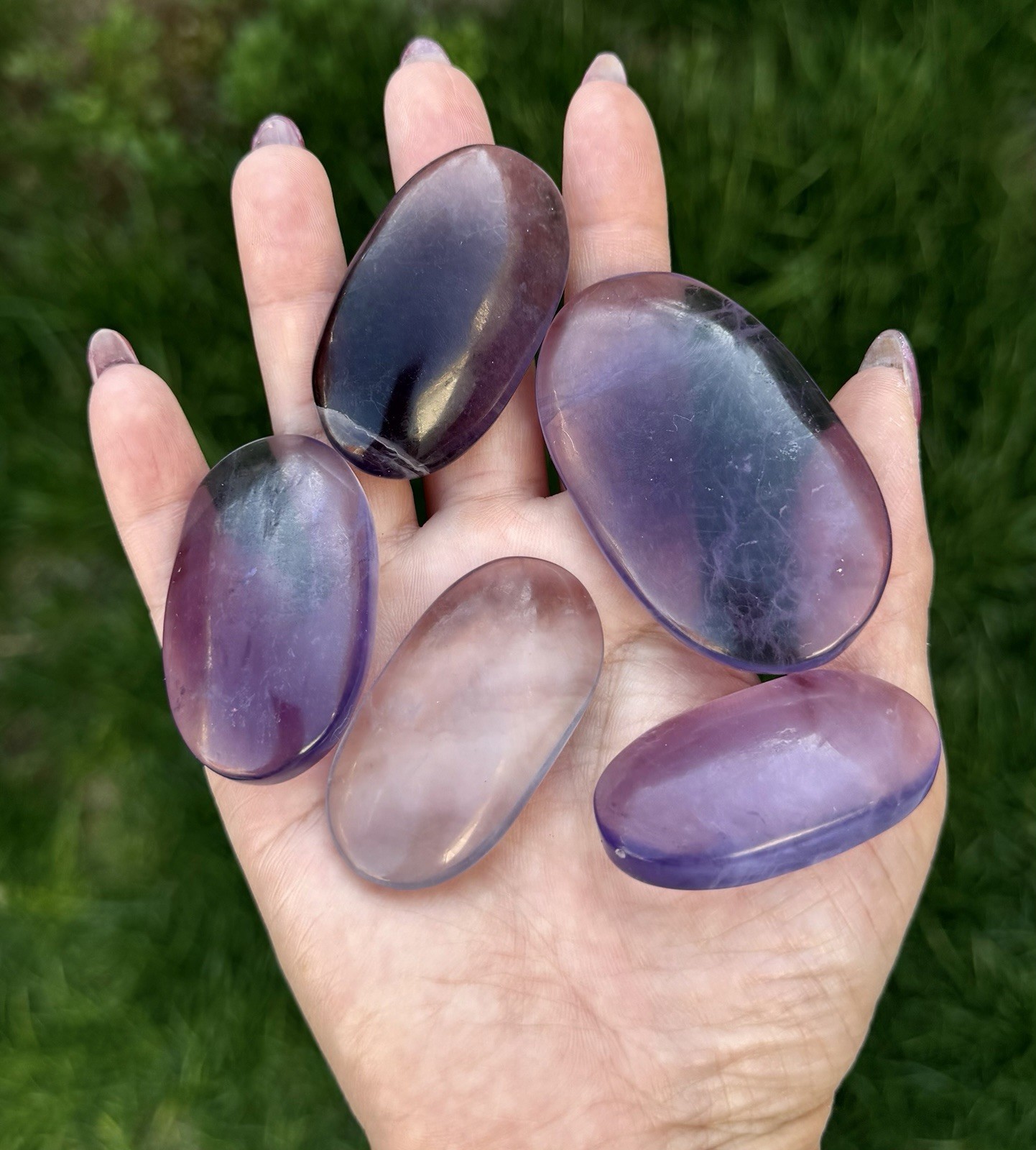 Wholesale Lot 2 Lbs Natural Purple Fluorite Palm Stone Crystal Healing