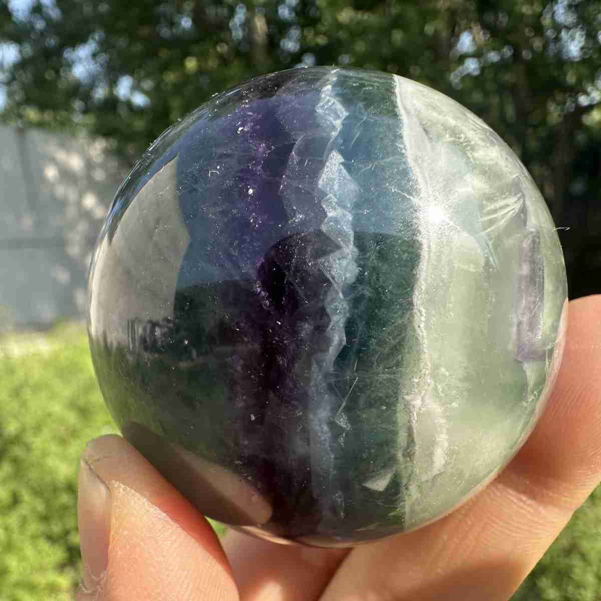210g Natural Feather Fluorite Quartz Sphere Crystal Ball Reiki Healing Decor