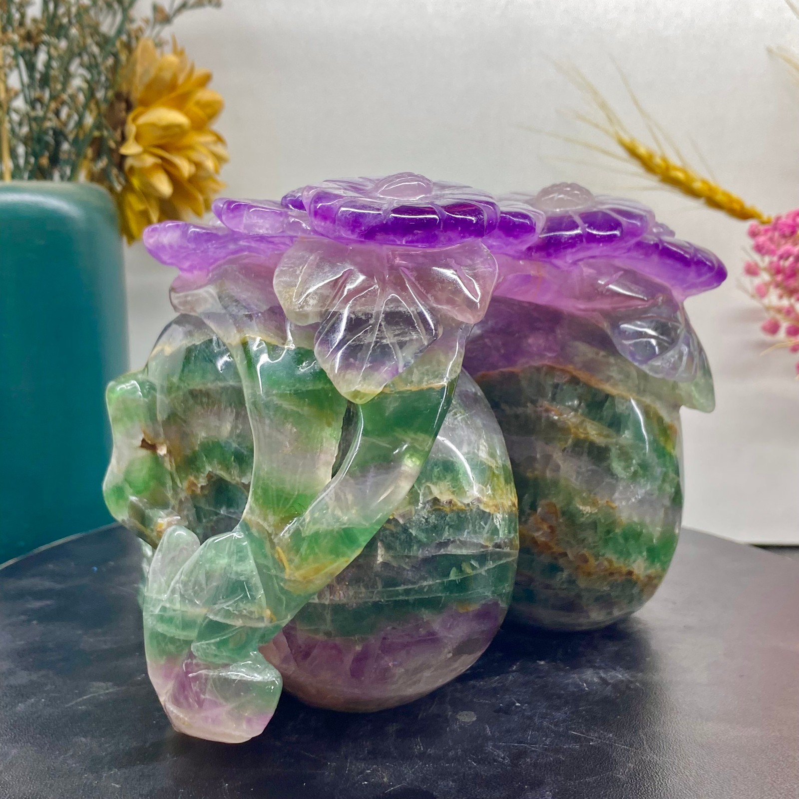 7.05LB Natural fluorite skull quartz hand carved crystal skull healing