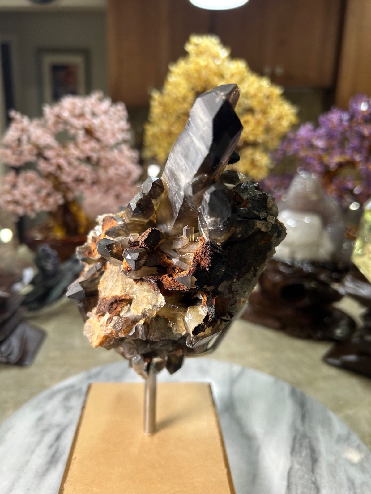 Black Quartz Specimen Freeform on custom acrylic stand big