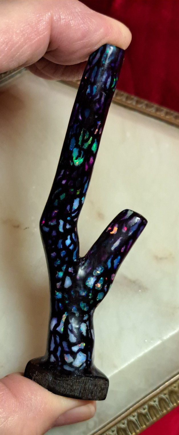 Huge Multicolor Indonesian Wood Opal Fossil Inlaid Mosaic Branch Stands Up