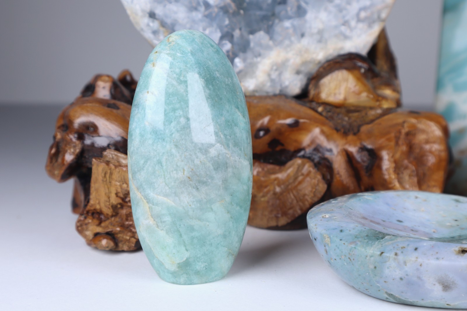 Large BLUE CRYSTAL LOT Celestite Angelite Caribbean Calcite Tower Amazonite
