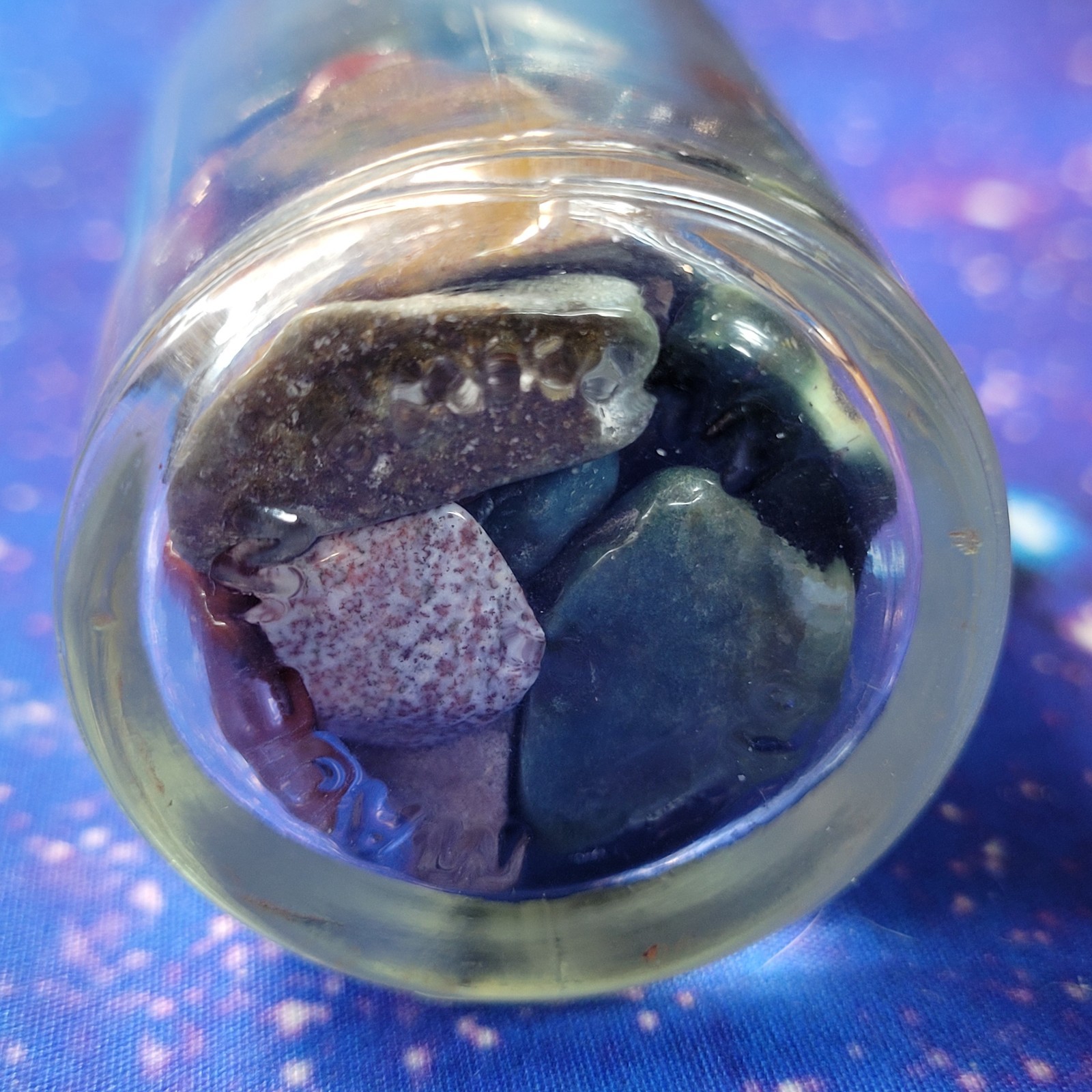 Ocean Jasper Natural Stone Tumbles in Vintage 4 oz Apothecary Glass Jar *Video*