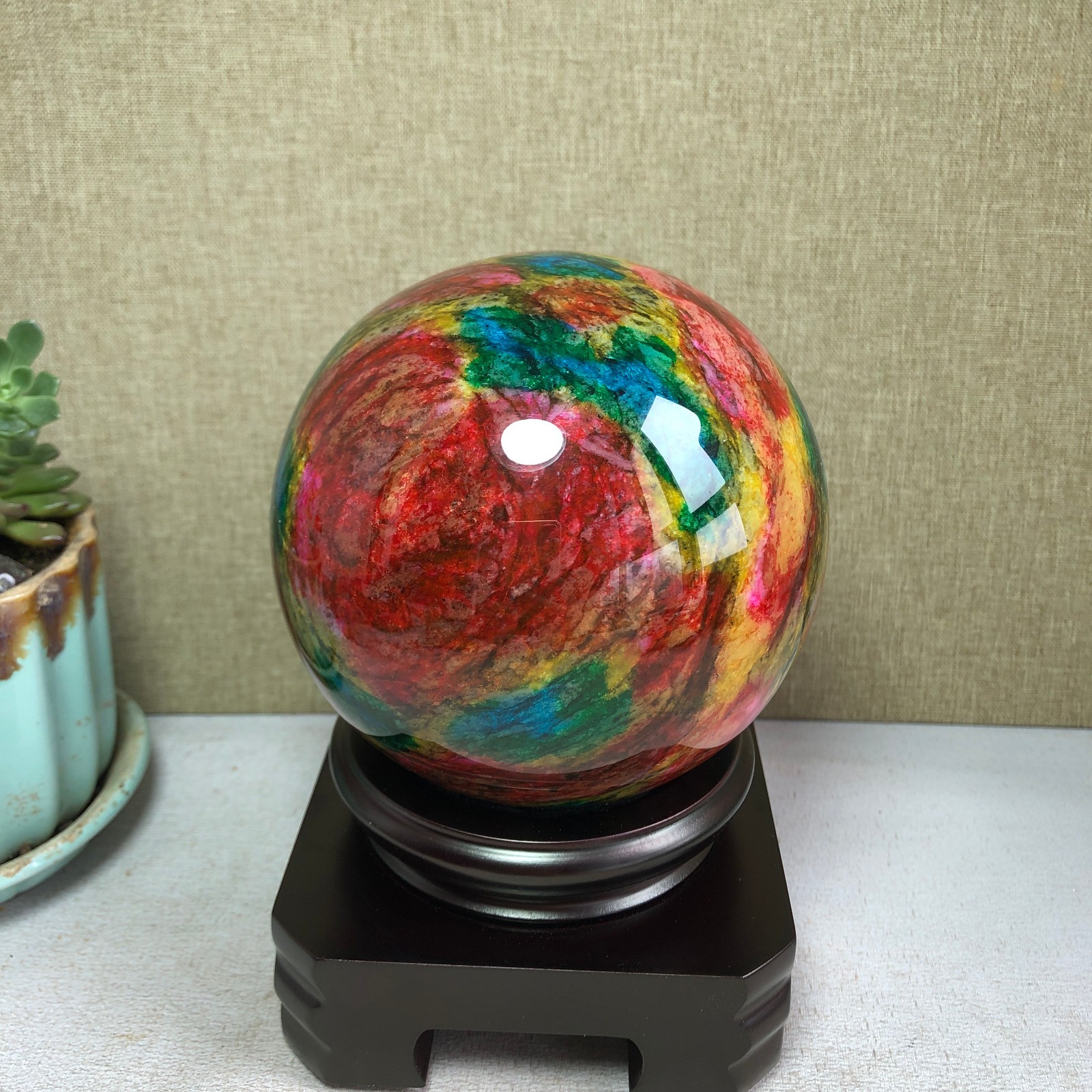 Natural “Seven Colors Jade” sphere flat bottom specimen Taiwan China 99mm A4583