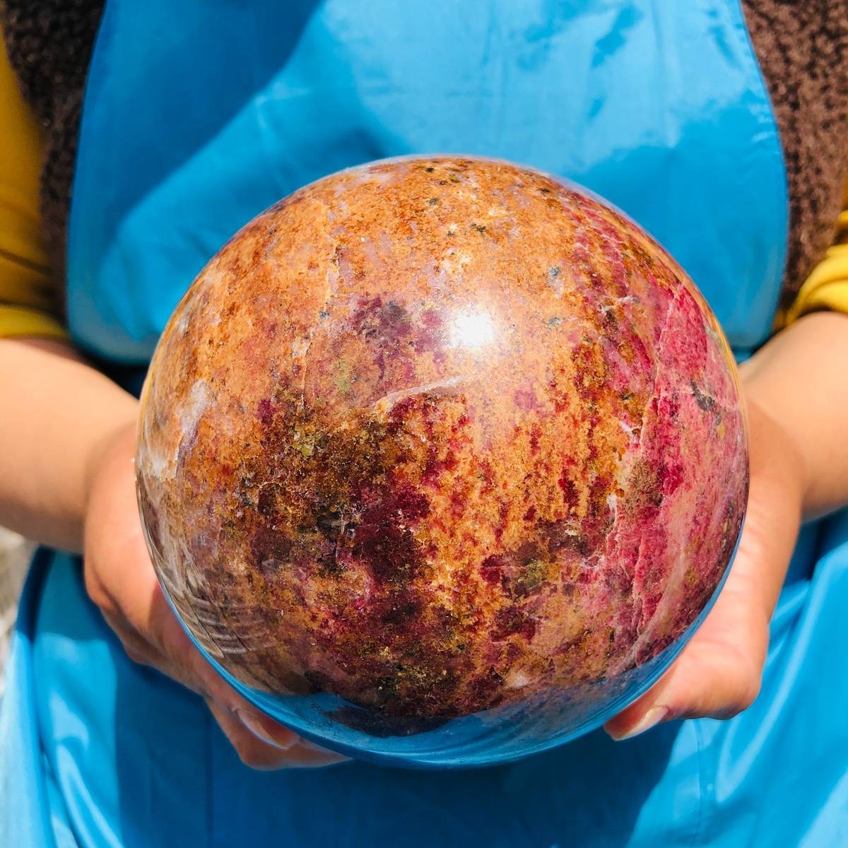 7.67LB Natural Rhodonite Crystal Sphere Pink Black Healing Gem Stone 4791