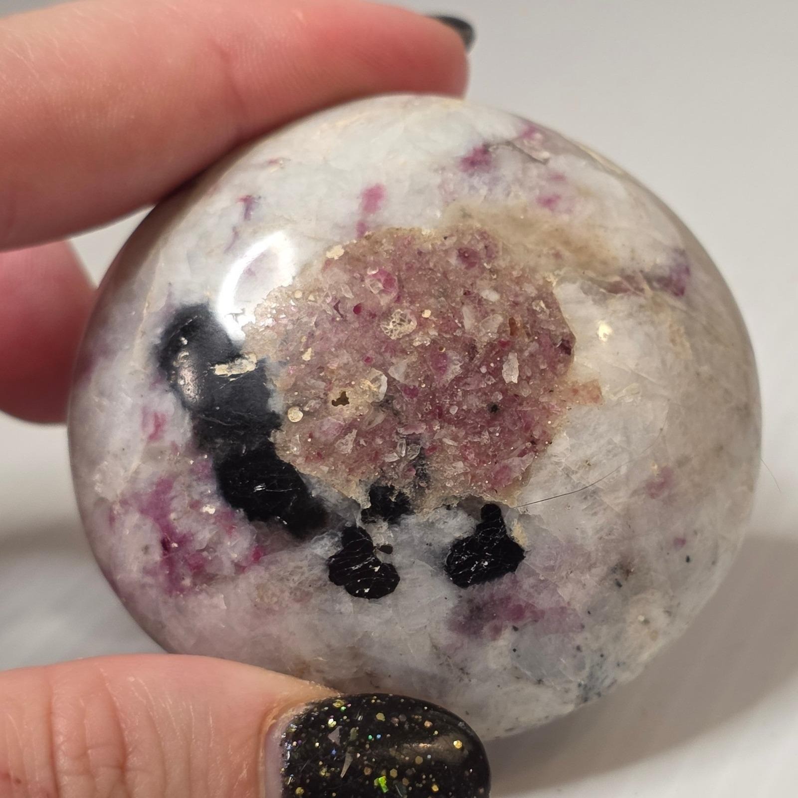 Unbranded Pink Tourmaline Quartz Palm Stone 2in Pink White Fair Rubellite