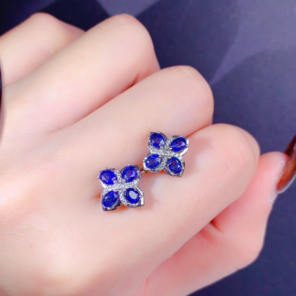 Natural sapphire Stud Earrings Gemstone Jewelry S925 Silver Plated18K Gold Gift