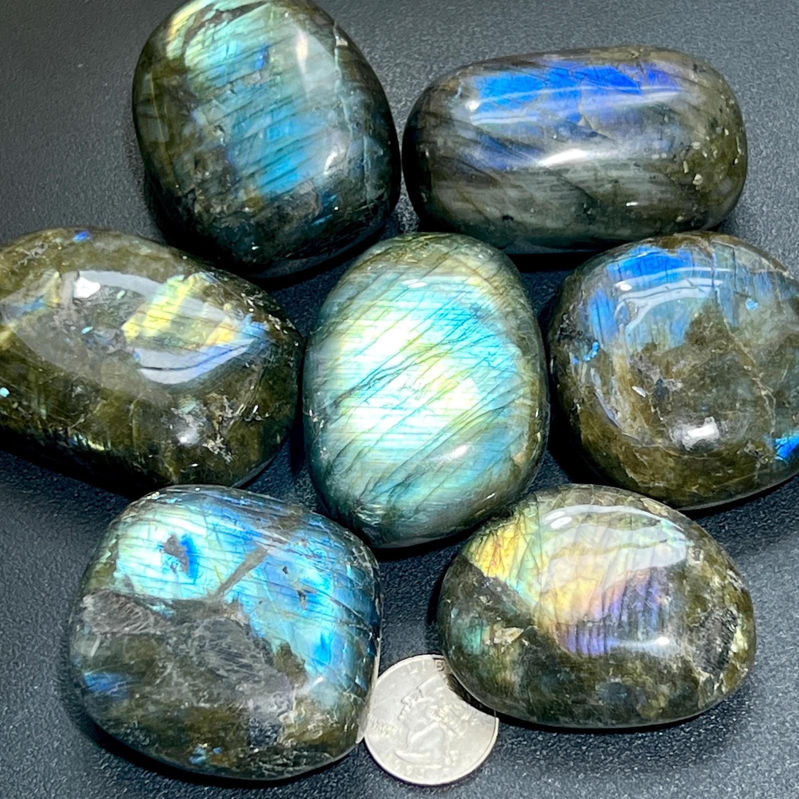 Large Flashy Labradorite Palm Stones Tumbled Carvings (By The Piece or Pound)