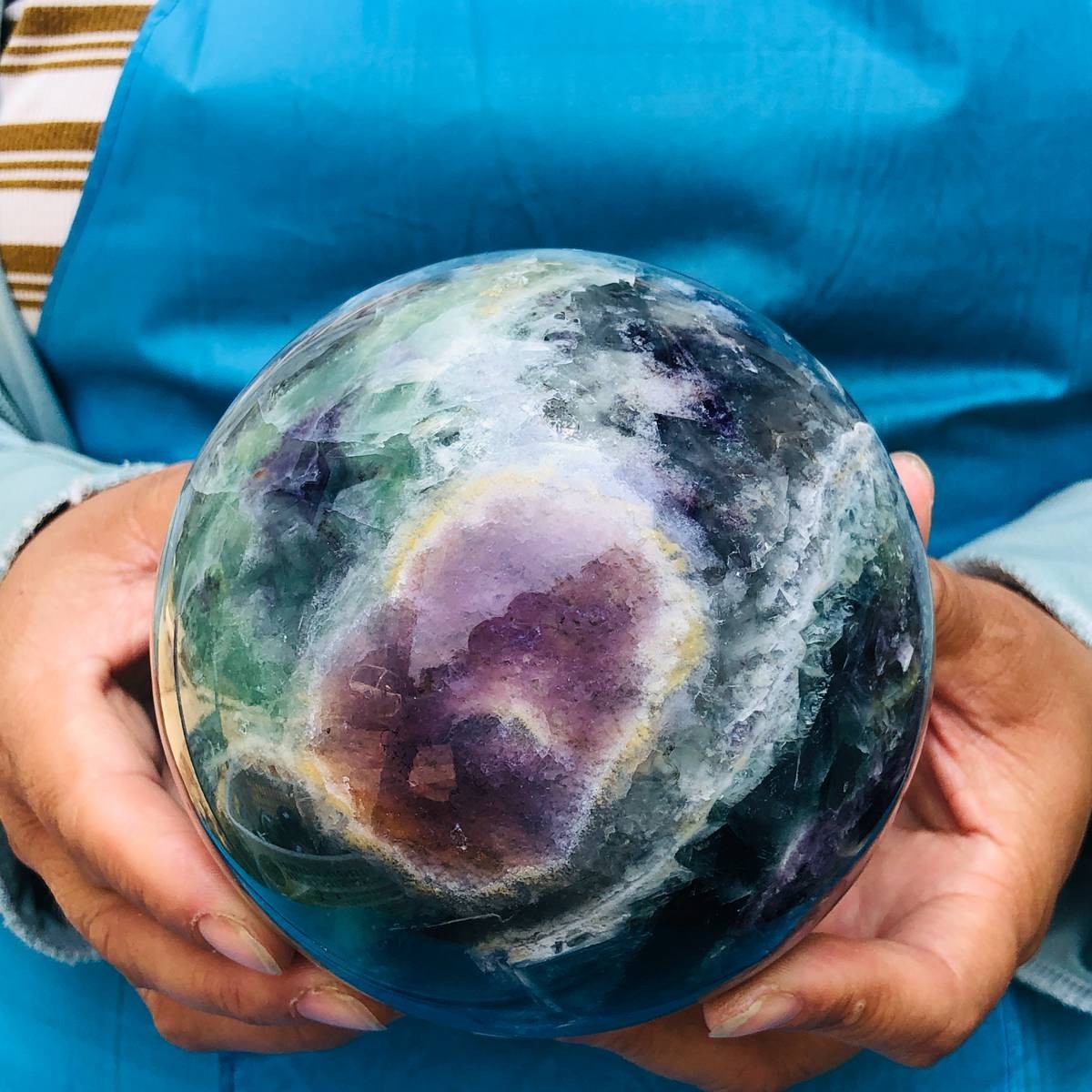 5.25LB Rare Natural Fluorite Sphere Quartz Crystal Ball Reiki Healing 5506