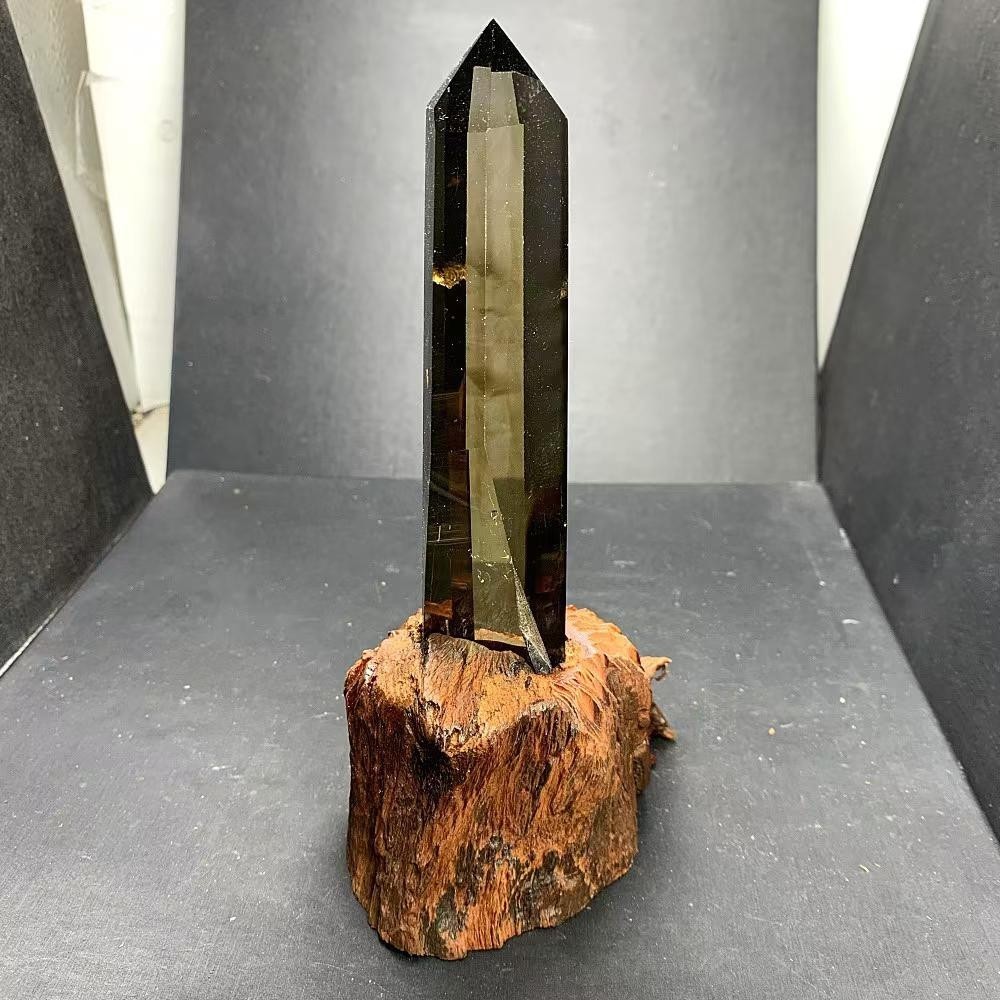 1.04LB Natural Smoky Citrine Quartz Obelisk Energy Crystal Tower Reiki +Stand