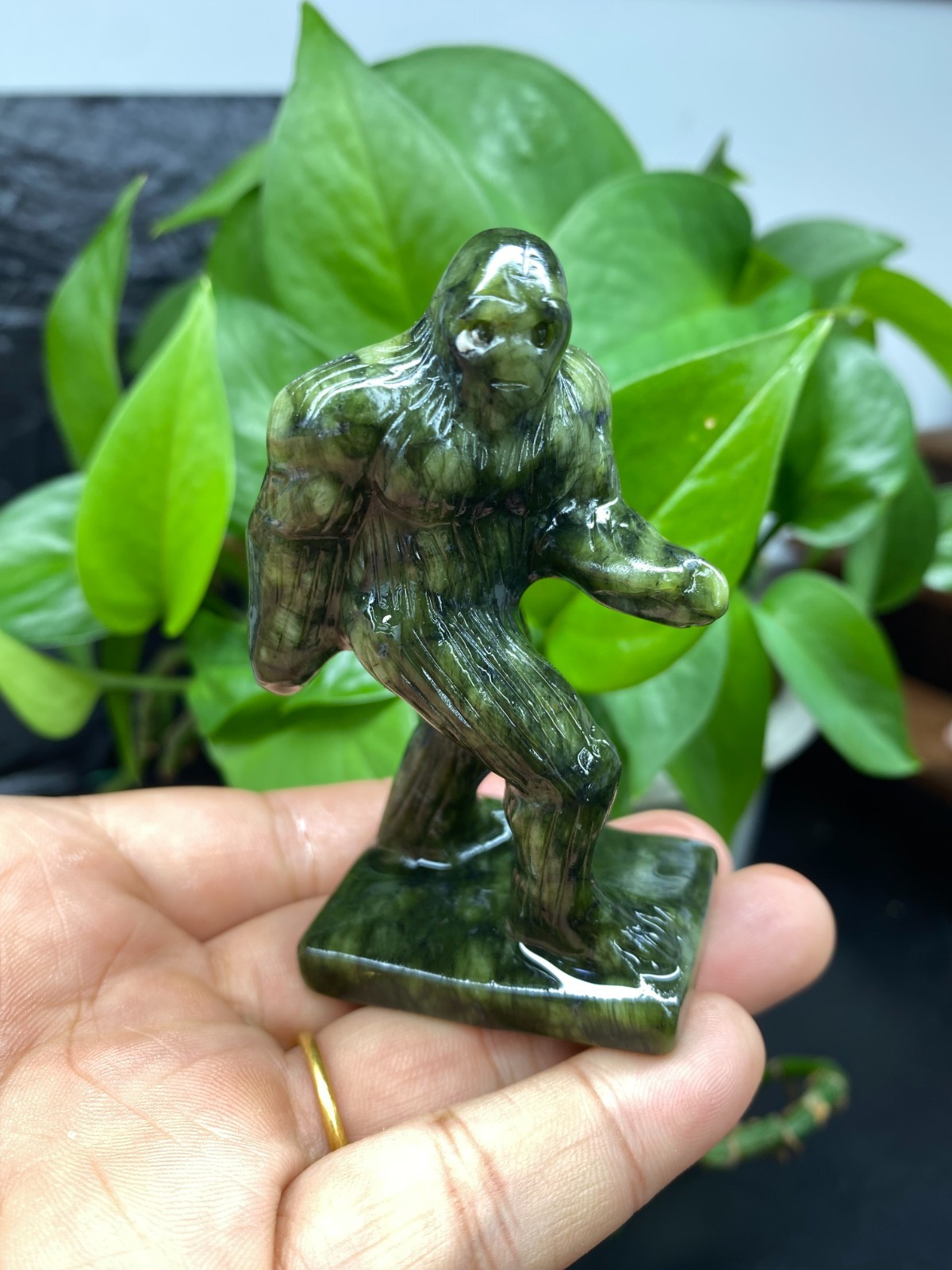 3” Natural Green Jade Sasquatch skull carved quartz crystal Reiki healing 1pc