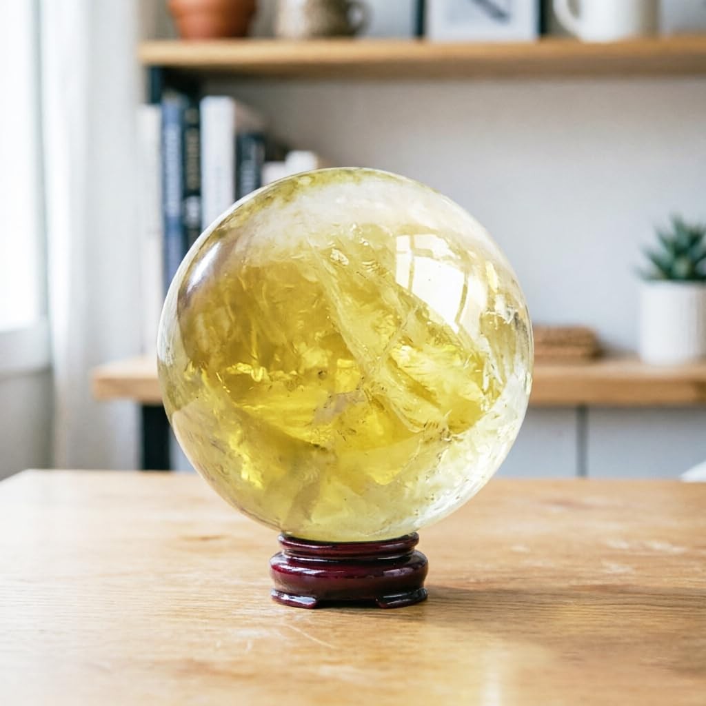 2.4-2.8 inch Natural Citrine Hand Polished Crystal Ball with Stand Yellow