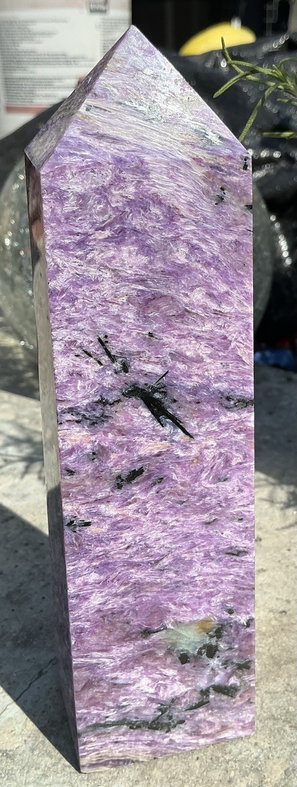 1 lb 3.6oz / 6.95 inches Purple CHAROITE Polished Gemstone Point Tower Generator