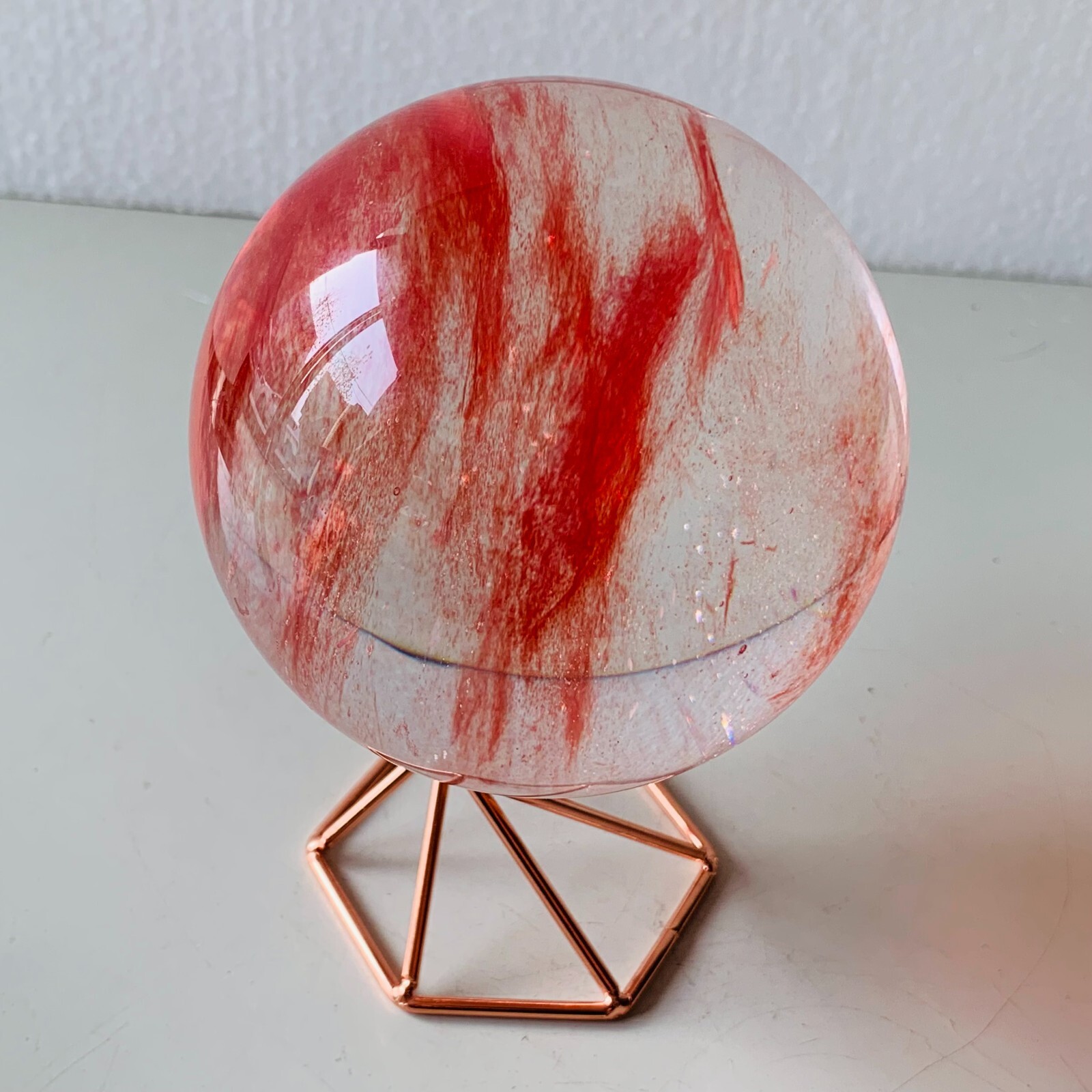 1.5LB Red Smelting Stone Quartz Sphere Crystal Energy Ball Reiki Gem+stand A22