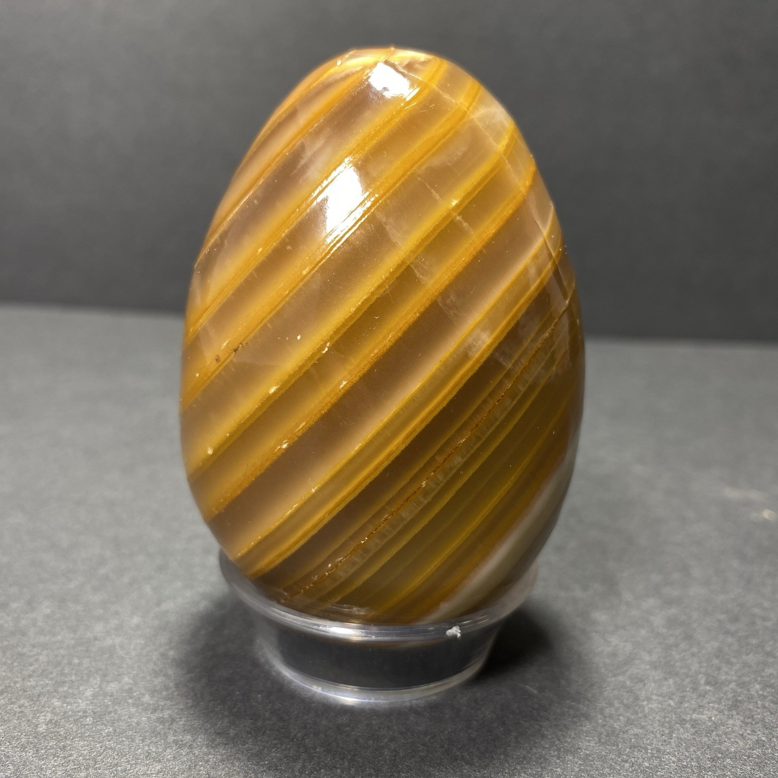 Natural Onyx Stone Egg With Stand Hand Polished Banded Agate Calcite Crystal