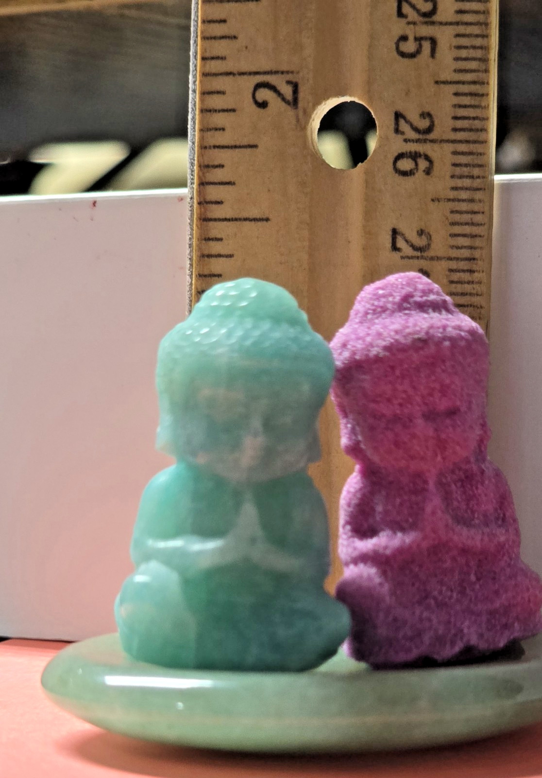 3 Pc Crystal Buddha Carving Set 1.5″ UV Reactive HoneyComb Ruby Green Aventurine