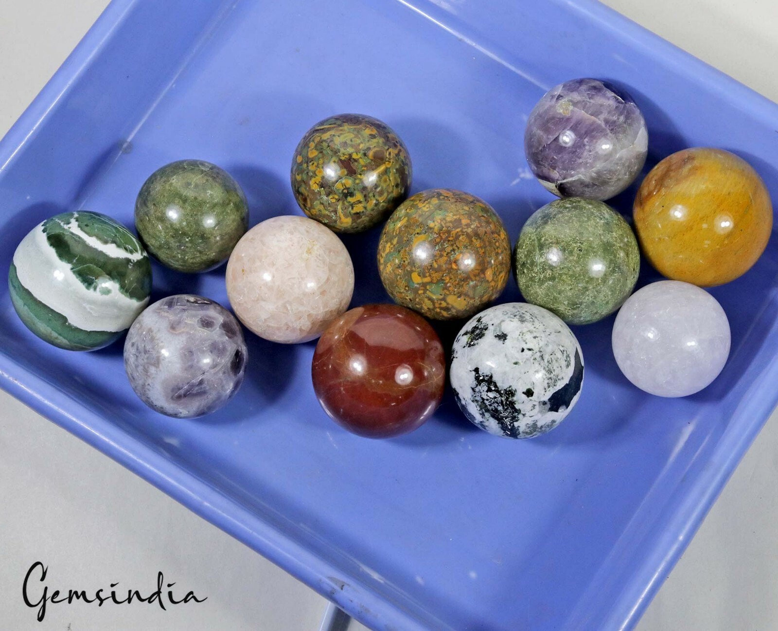 3 Kg 12 Pcs Set Of Multi gemstone Crystal Sphere Ball Polished Healing w/ Stand