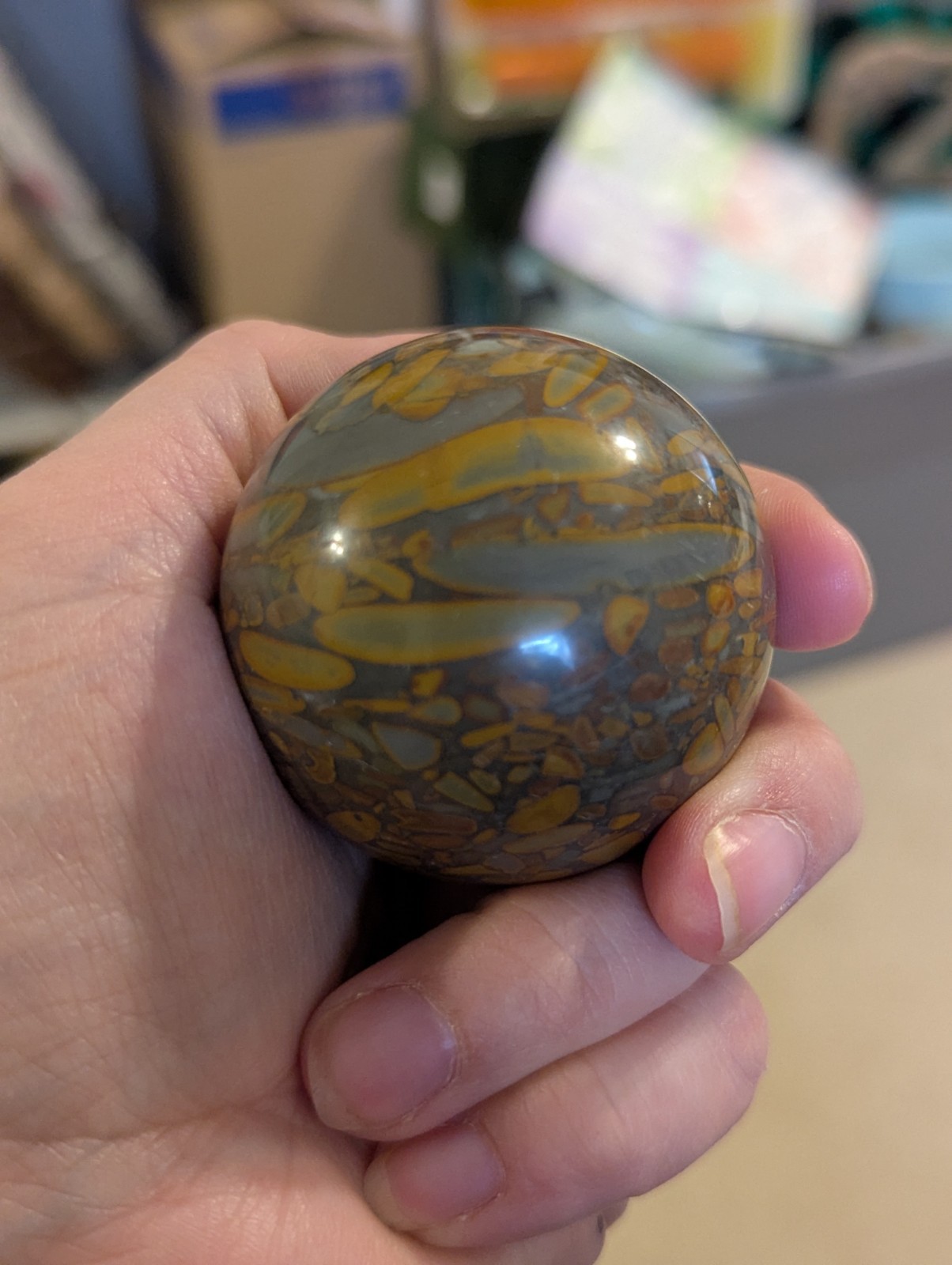 51 mm (2.0) Bamboo Fossil Stone Sphere Crystal Ball & Stand (China) US Seller