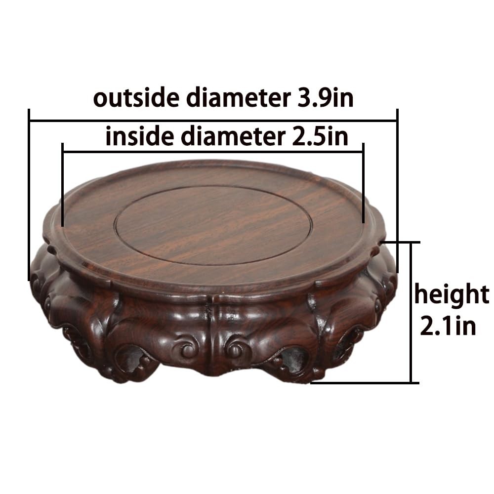 Rosewood Round Asian Wood Carving Pedestal Display Wooden Ornament Stand Base