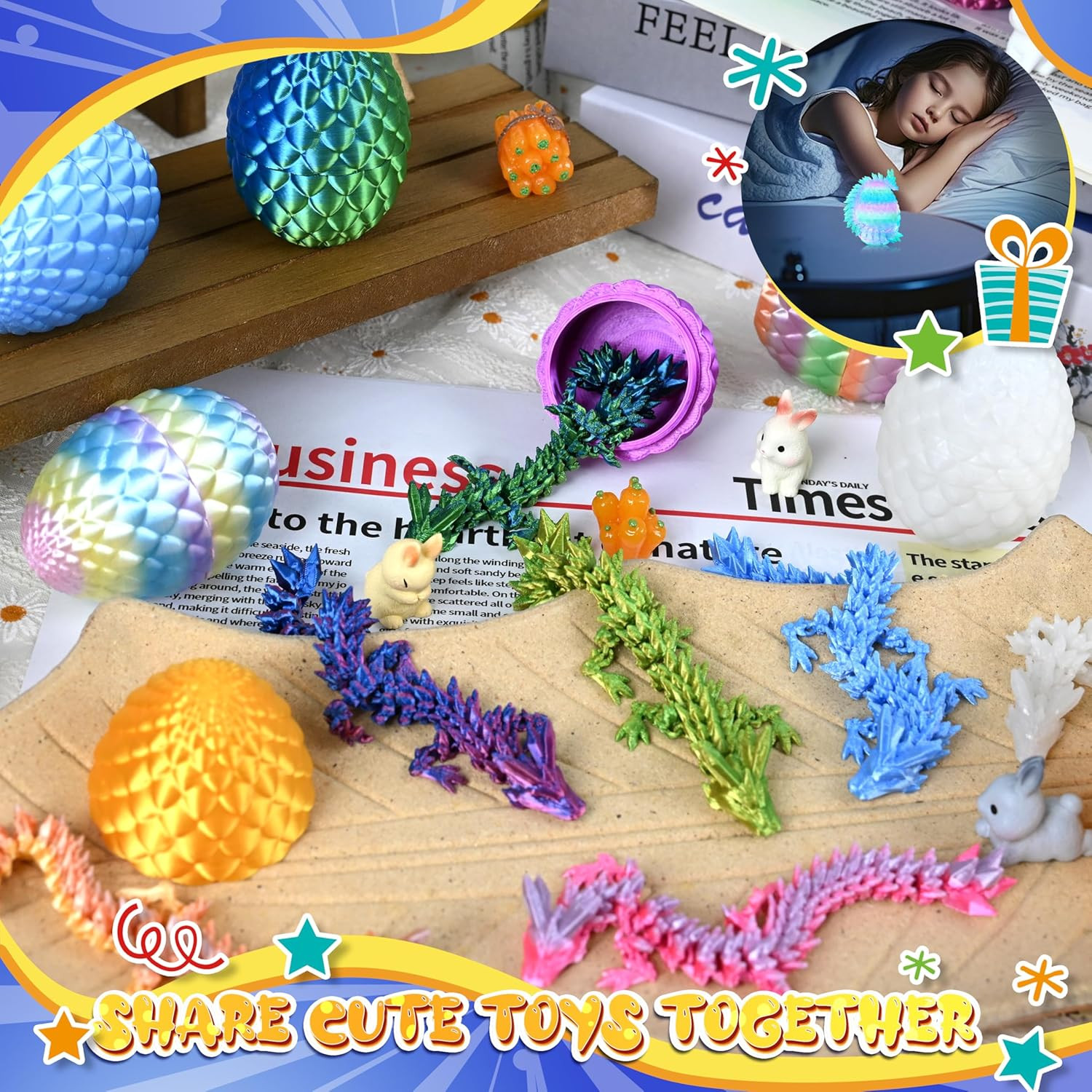24P 3D Printed Dragon Eggs, Mystery Crystal Dragon Egg for Birthday Party Favors