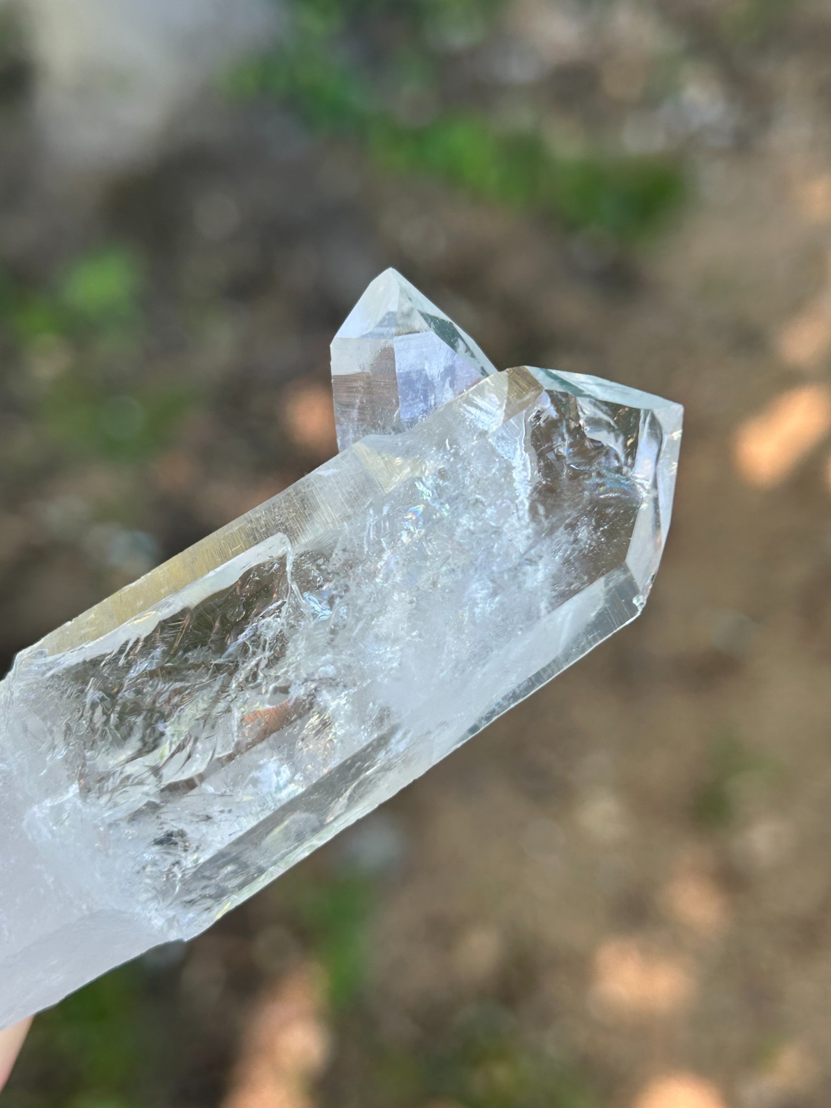 Natural Columbian Quartz Crystal Twin Point 3.5” Bridge Cross