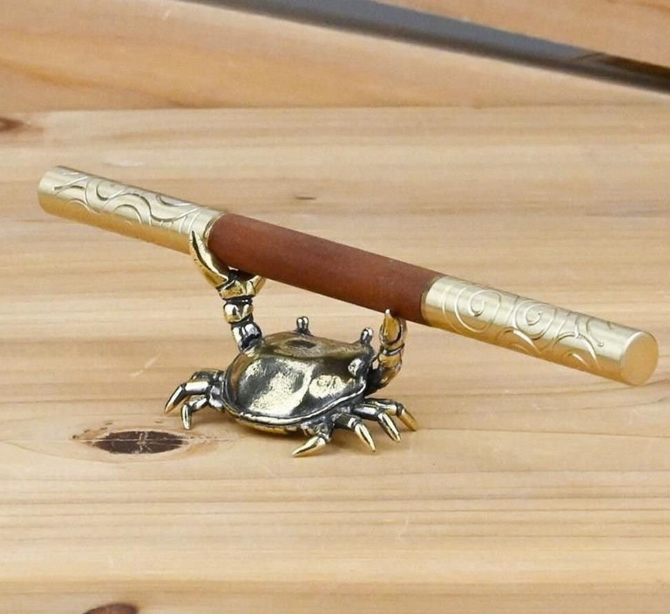 Brass Crab Sculpture Statue Desktop Pen Glass Cutlery Holder Reiki Home Decor
