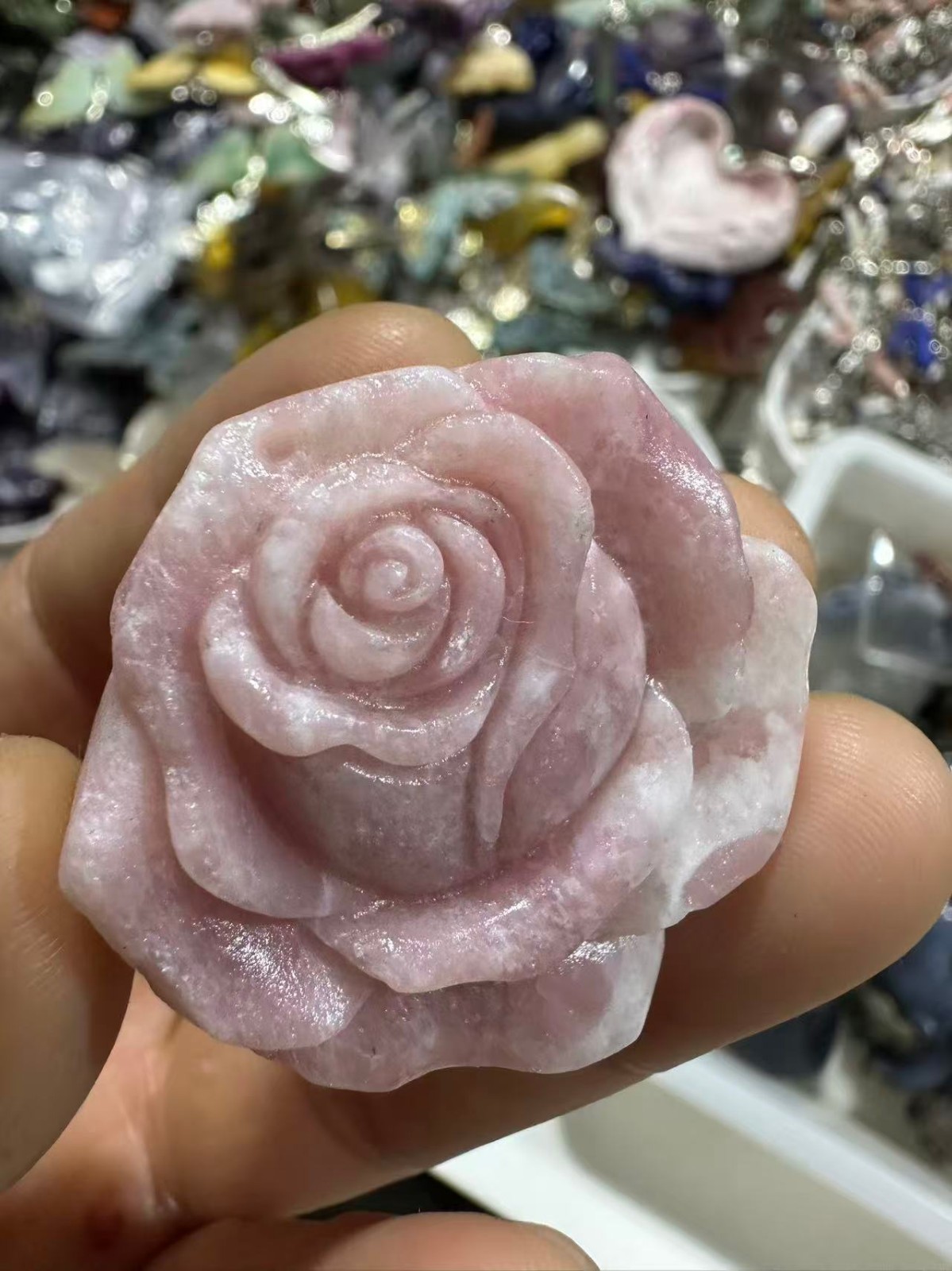 1pc Natural pink opal quartz carved flower Skull Reiki Crystal Decor gift