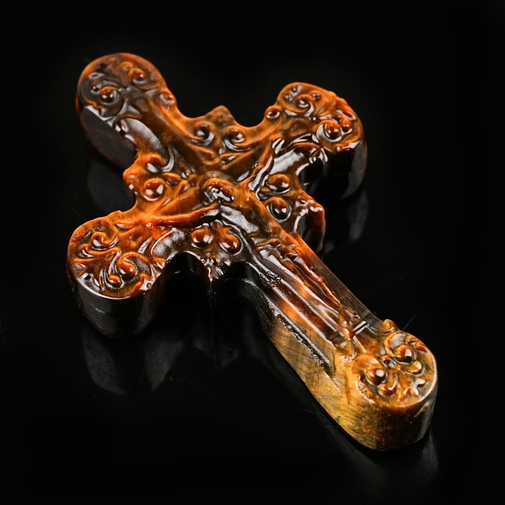 Natural Mixed Crystal Carved Cross Religious Reiki Healing Stone Jewelry Gift