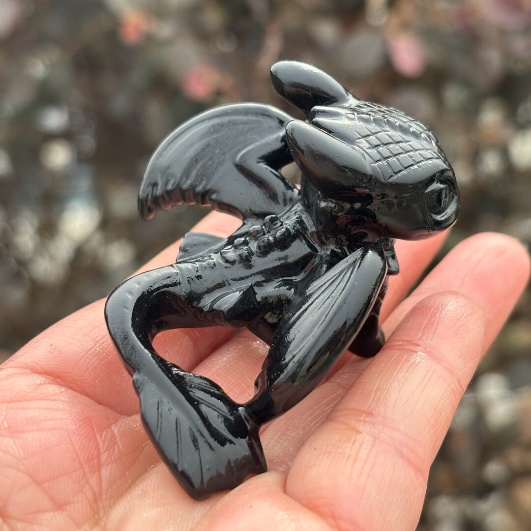 2.5″ Top Natural Obsidian Fly Dragon Skull Carved Quartz Crystal Skull Healing