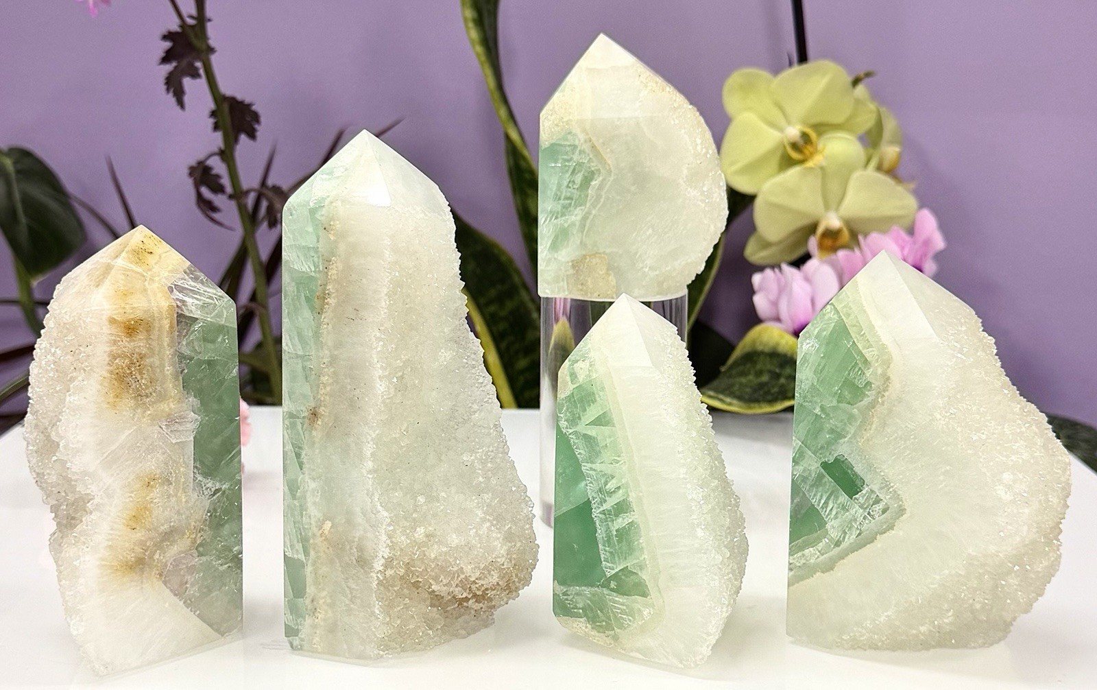 Wholesale 4-5 Pcs Druzy Sugar Fluorite Half Rough Tower Obelisk Natural Crystal