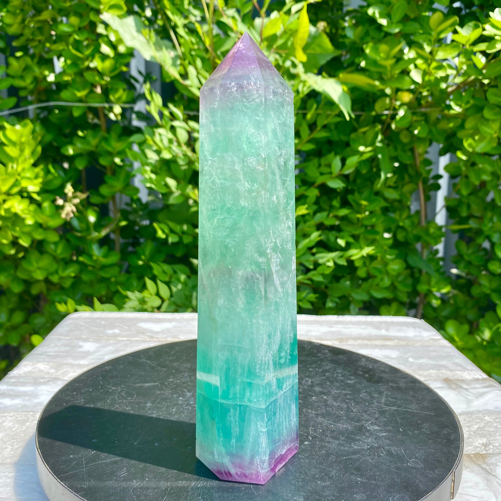 1.96LB Natural Rainbow Fluorite Obelisk Quartz Crystal Wand Tower Point Heal