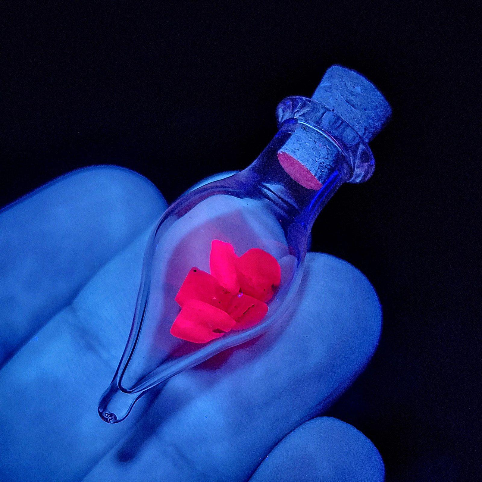 UV Reactive Ruby Chips in Glass Jar, Polished Ruby Crystals in Gem Jar